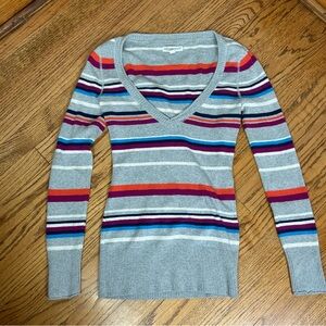 Y2k Aeropostale Striped Ribbed Fitted VNeck Sweater Size M